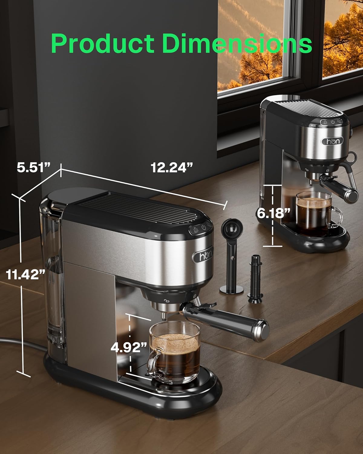20 Bar Espresso Machine with Milk Frother, Steam Wand & 34oz Removable Water Tank, 1450W for Home & Office