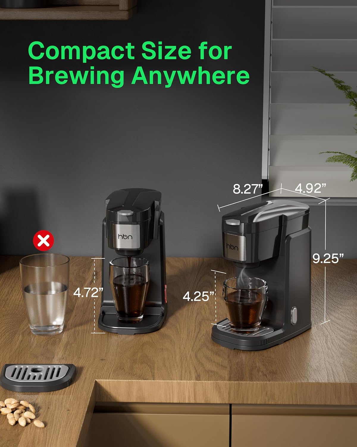Single Serve Coffee Maker for K-Cup & Ground Coffee, Fast Brew One Cup Coffee & Tea Machine with 10oz Stainless Steel Tank