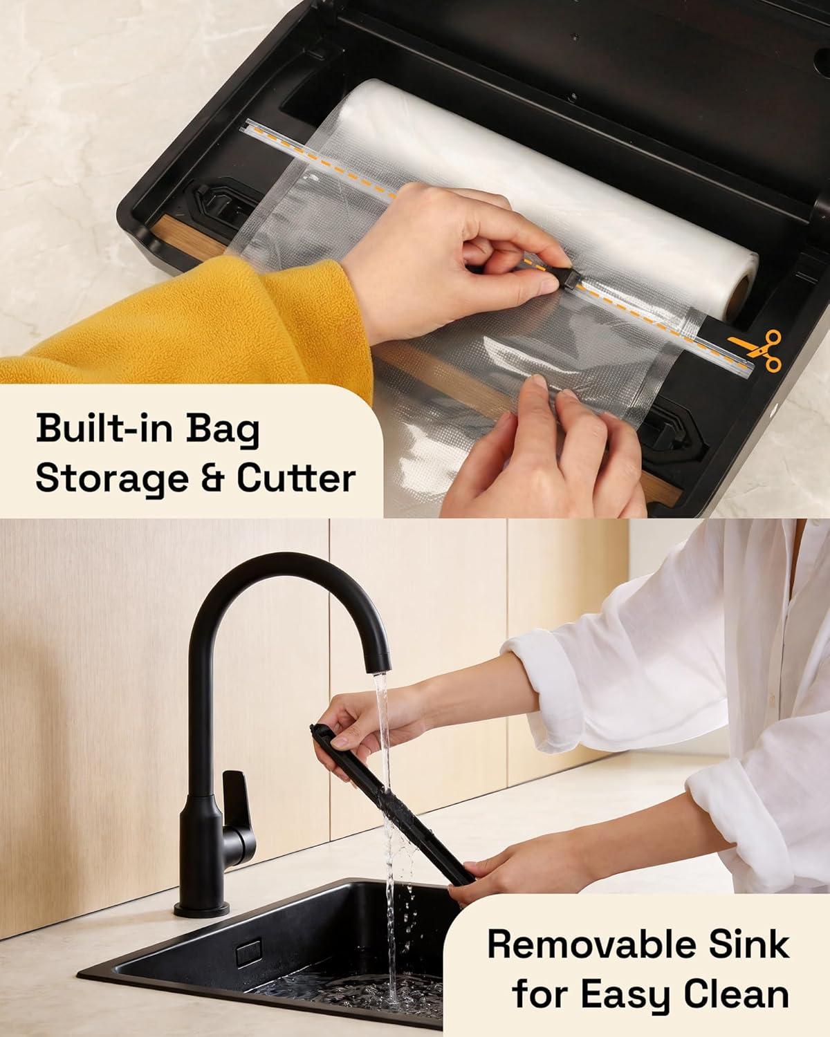 Vacuum Sealer for Food Vacuum Sealer Machine SUS Stainless Steel Food Sealer Built-in Cutter & Bag Storage Countertop Vacuum Sealer with Automatic Hands-Free Lid