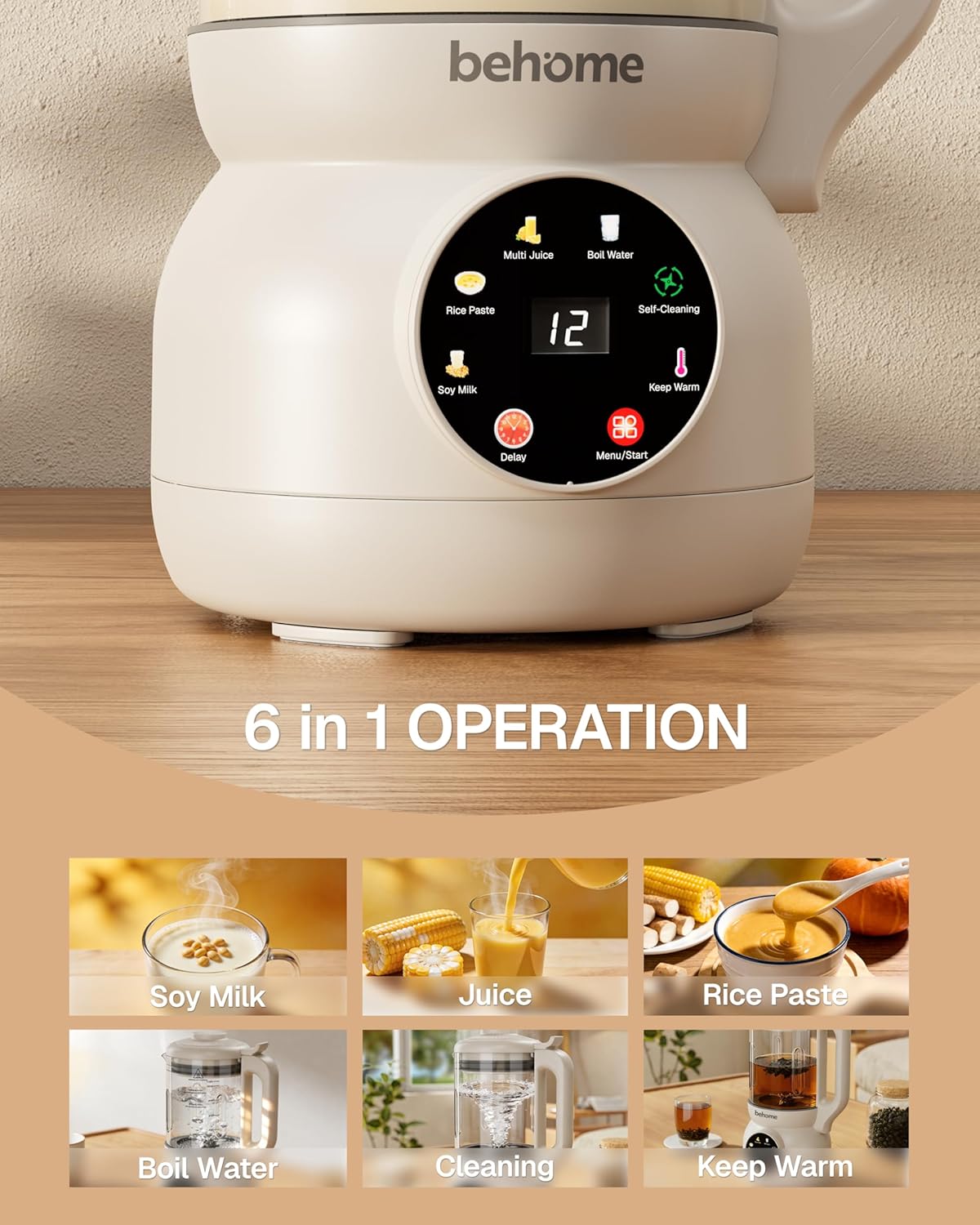 Behome 8 in 1 Nut Milk Maker Machine Blender – Glass Plant 32oz Milk Machine for Almond, Oat & Soy Milk, Self-Cleaning Vegan with No-Soak Beans, Delay Start & Keep Warm
