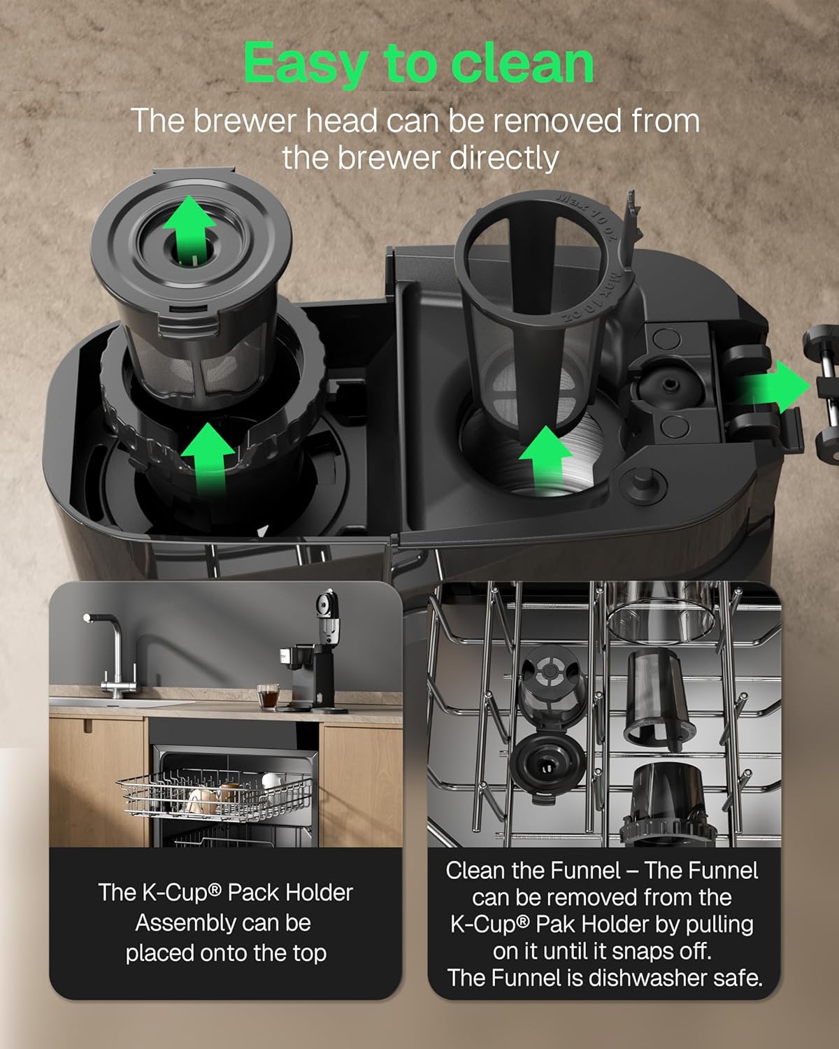 Single Serve Coffee Maker for K-Cup & Ground Coffee, Fast Brew One Cup Coffee & Tea Machine with 10oz Stainless Steel Tank