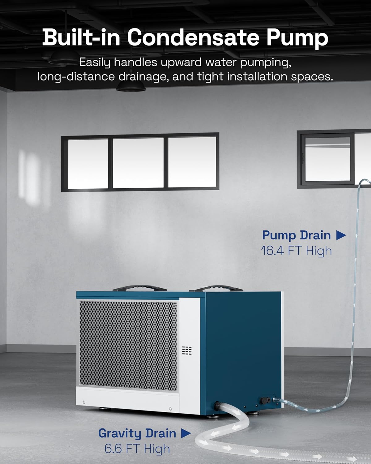 Crawl space Dehumidifier 125 Pints with Pump and Drain Hose, Industrial Dehumidifier for Basement and Commercial up to 5900 Sq. Ft
