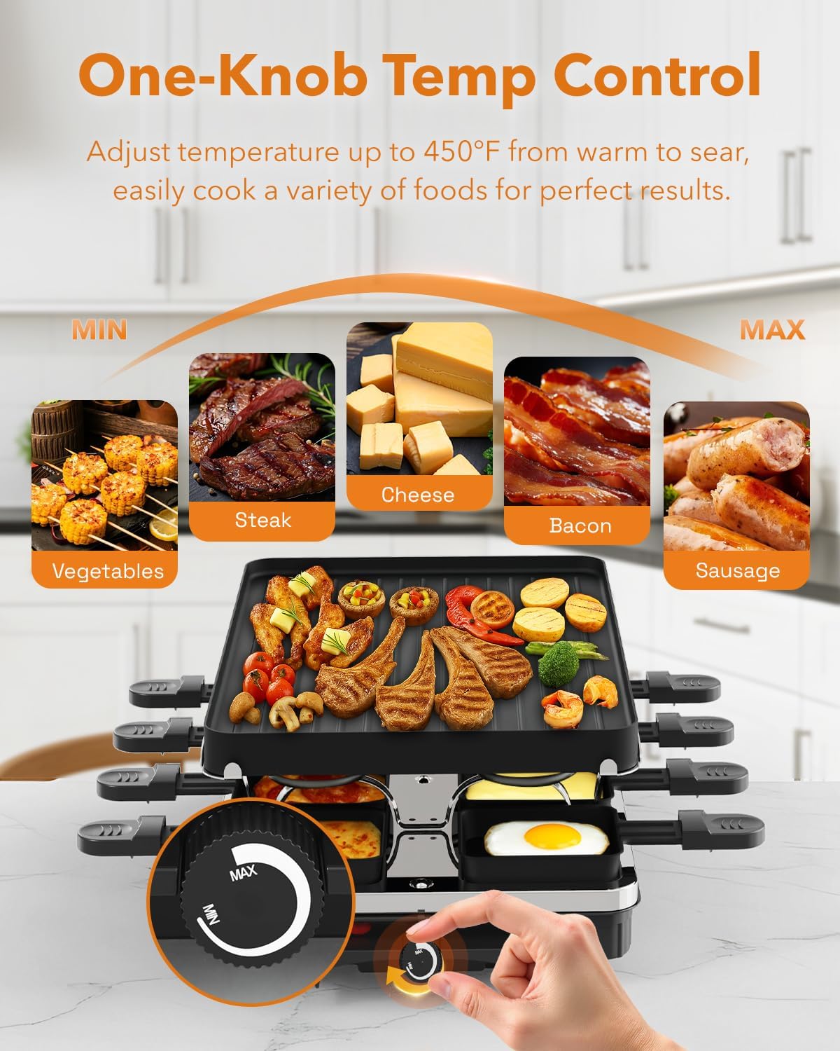 1300W Electric Raclette Table Grill with 8 Warming Trays, 2-in-1 Korean BBQ Grill & Electric Griddle Nonstick
