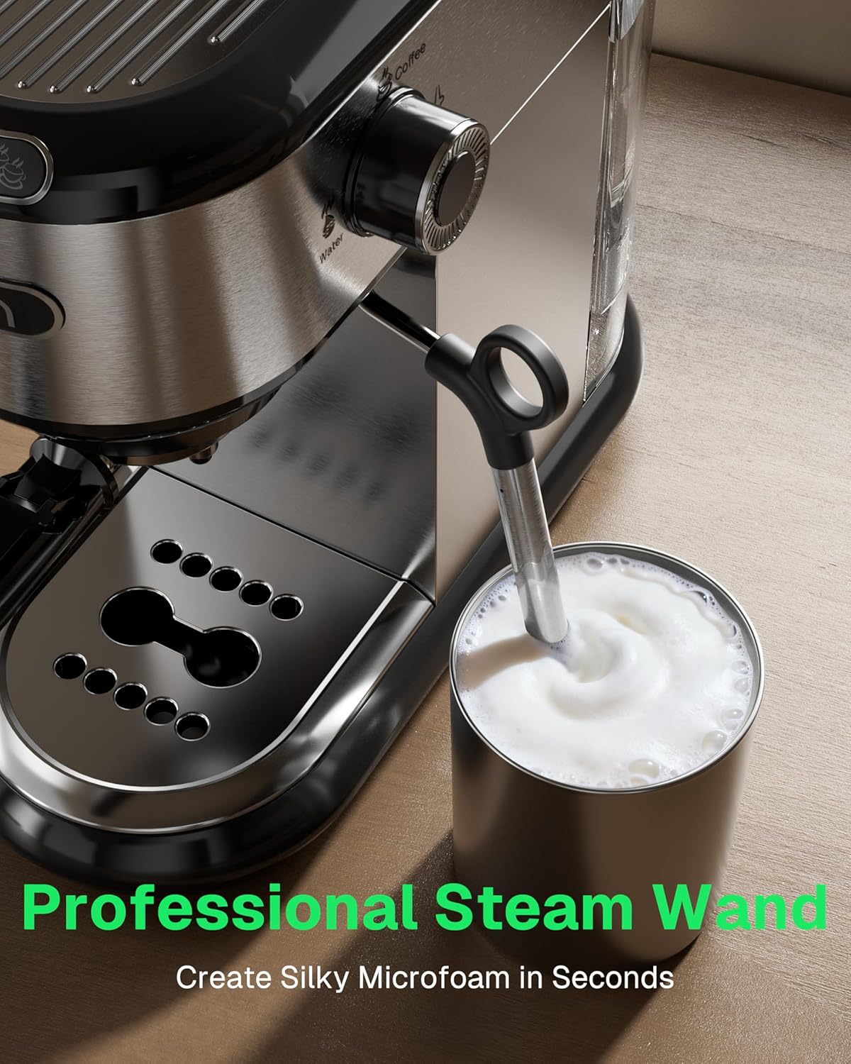 20 Bar Espresso Machine with Milk Frother, Steam Wand & 34oz Removable Water Tank, 1450W for Home & Office