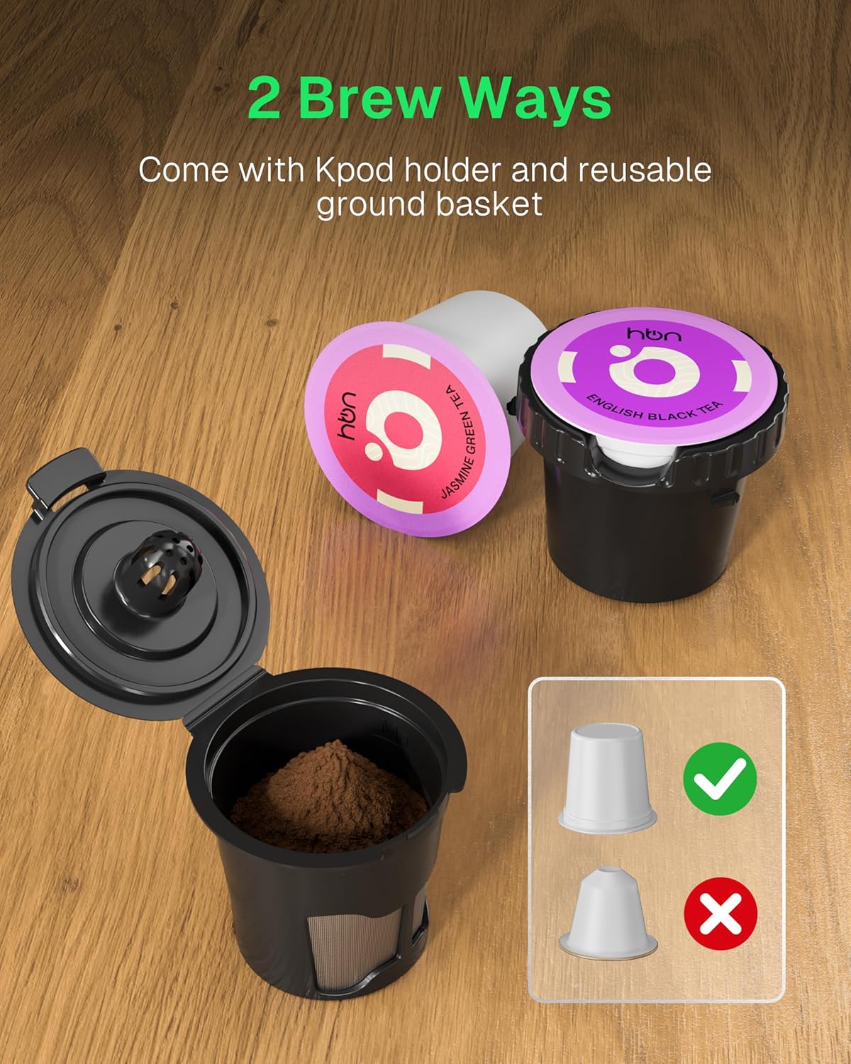 Single Serve Coffee Maker for K-Cup & Ground Coffee, Fast Brew One Cup Coffee & Tea Machine with 10oz Stainless Steel Tank