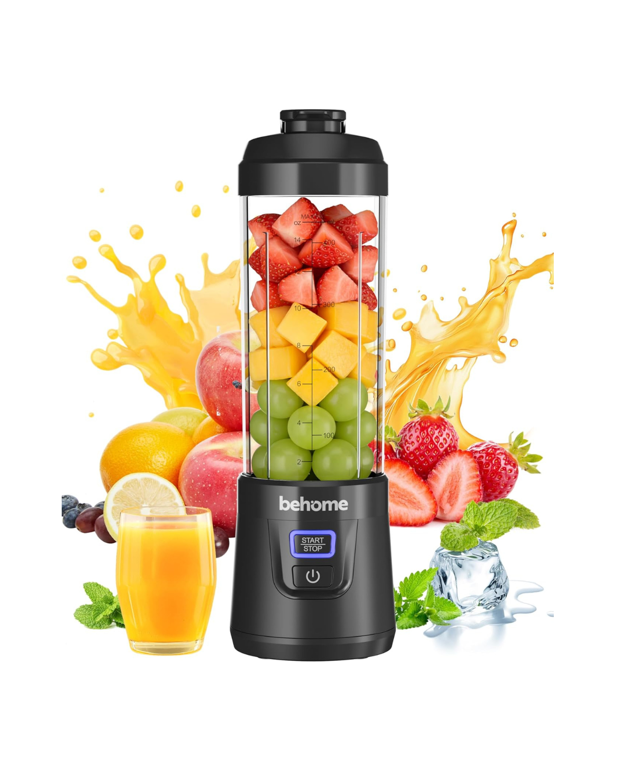 Behome Portable Blender Smoothies and Shakes, Personal Juicer 14 OZ BPA Free Portable Cups, USB-C Rechargeable