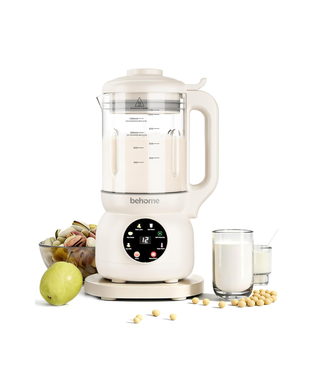 Behome 8 in 1 Nut Milk Maker Machine Blender – Glass Plant 32oz Milk Machine for Almond, Oat & Soy Milk, Self-Cleaning Vegan with No-Soak Beans, Delay Start & Keep Warm