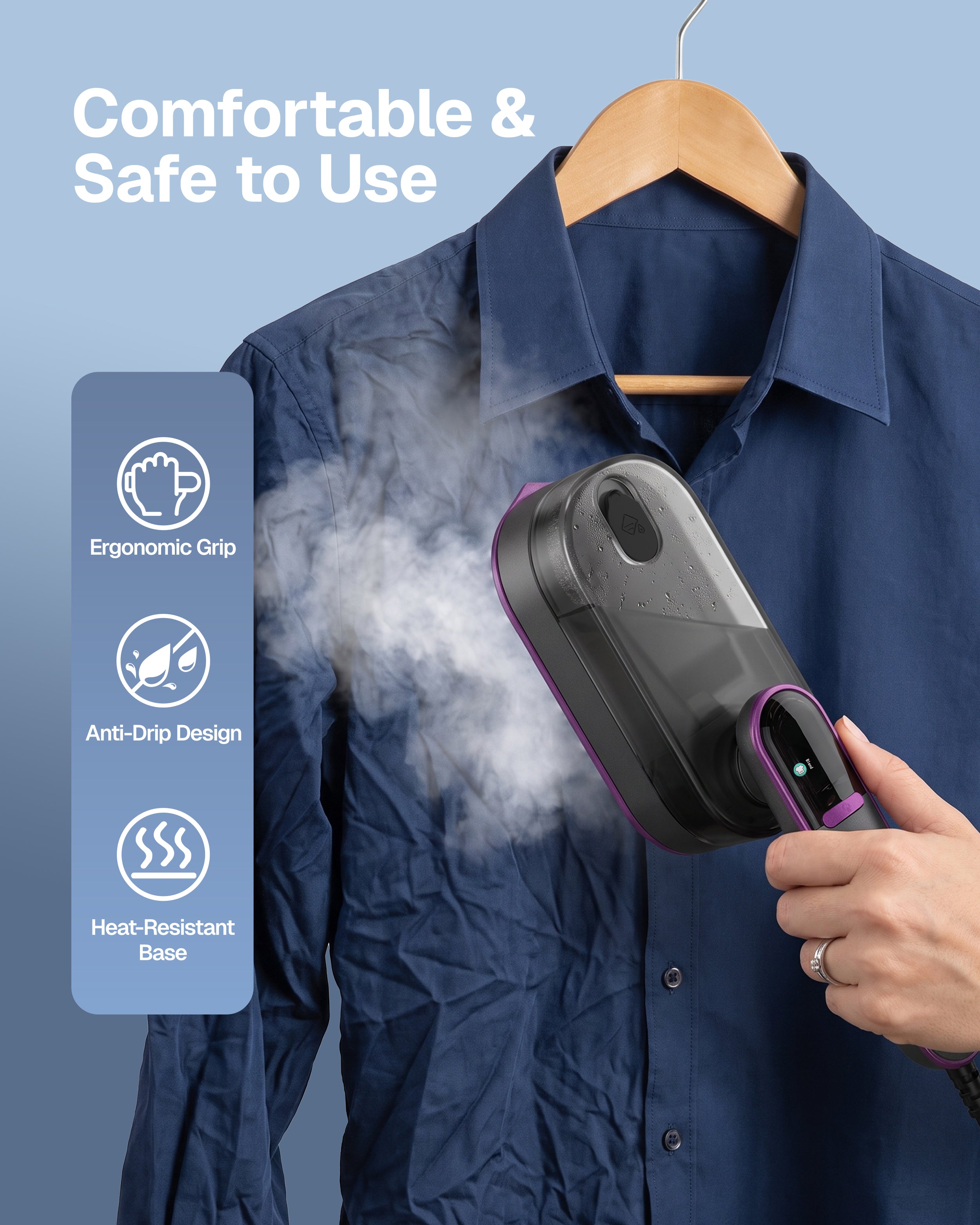 Behome Travel Steamer for Clothes, 20s Fast Heat-Up Portable Handheld Iron | 2-in-1 Steam Iron with Large Ceramic Heat Panel, 6 Modes, 5.75 Fl Oz Tank for Home and Hotel, 110-120V