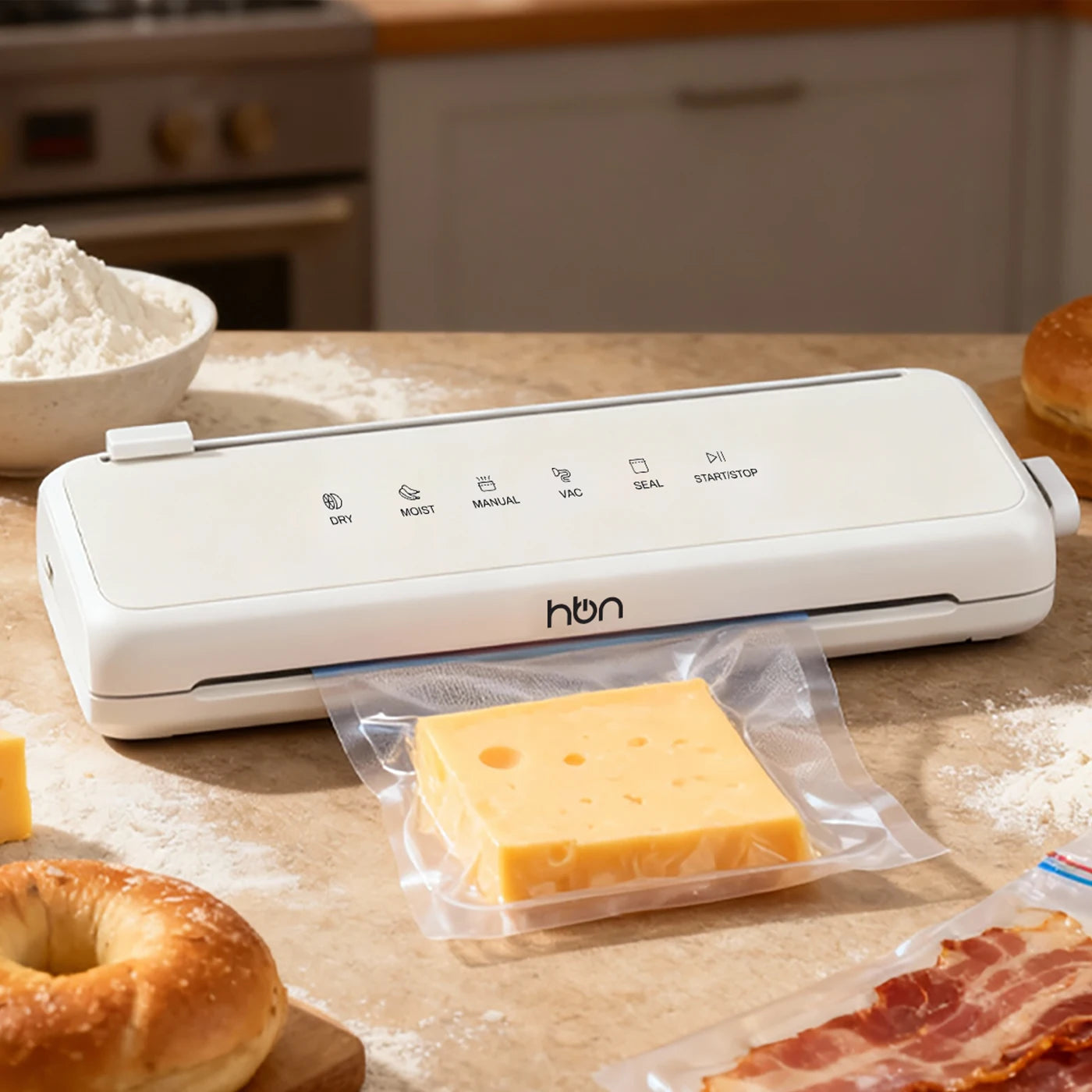 vacuum sealer seals cheese and baking goods