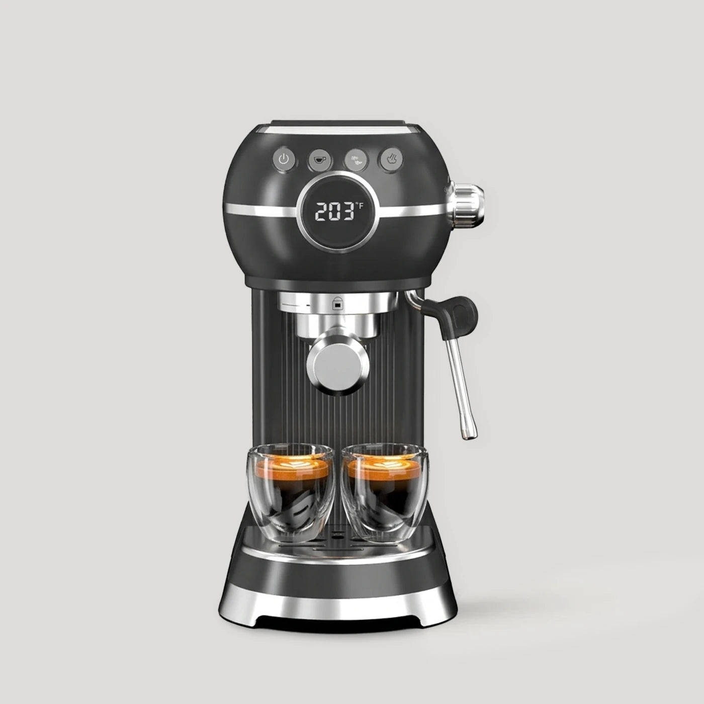 compact 20 bar espresso machine black stainless steel home coffee maker