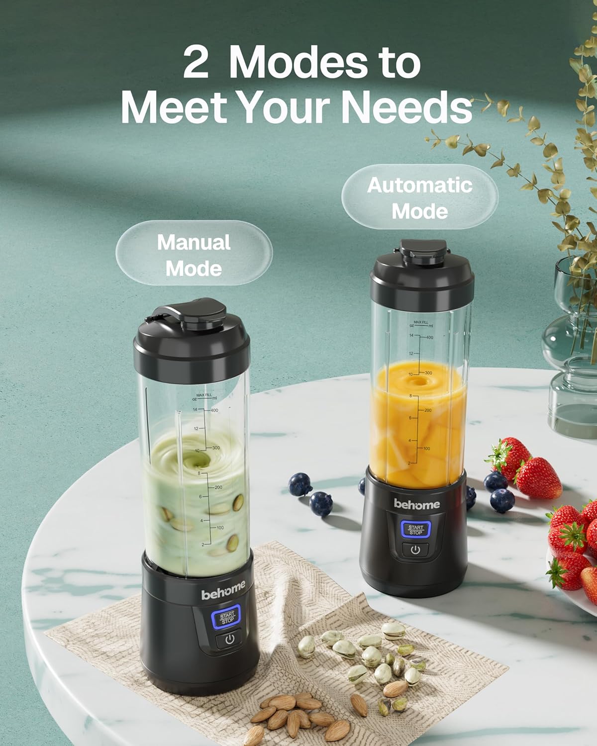 Behome Portable Blender Smoothies and Shakes, Personal Juicer 14 OZ BPA Free Portable Cups, USB-C Rechargeable