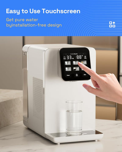 Hot & Cold Countertop Reverse Osmosis Water Filter System, 6 Temp Options, Dual Filters PAC+ROC, Touch Control