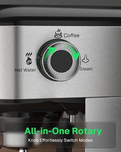20 Bar Espresso Machine with Milk Frother, Steam Wand & 34oz Removable Water Tank, 1450W for Home & Office