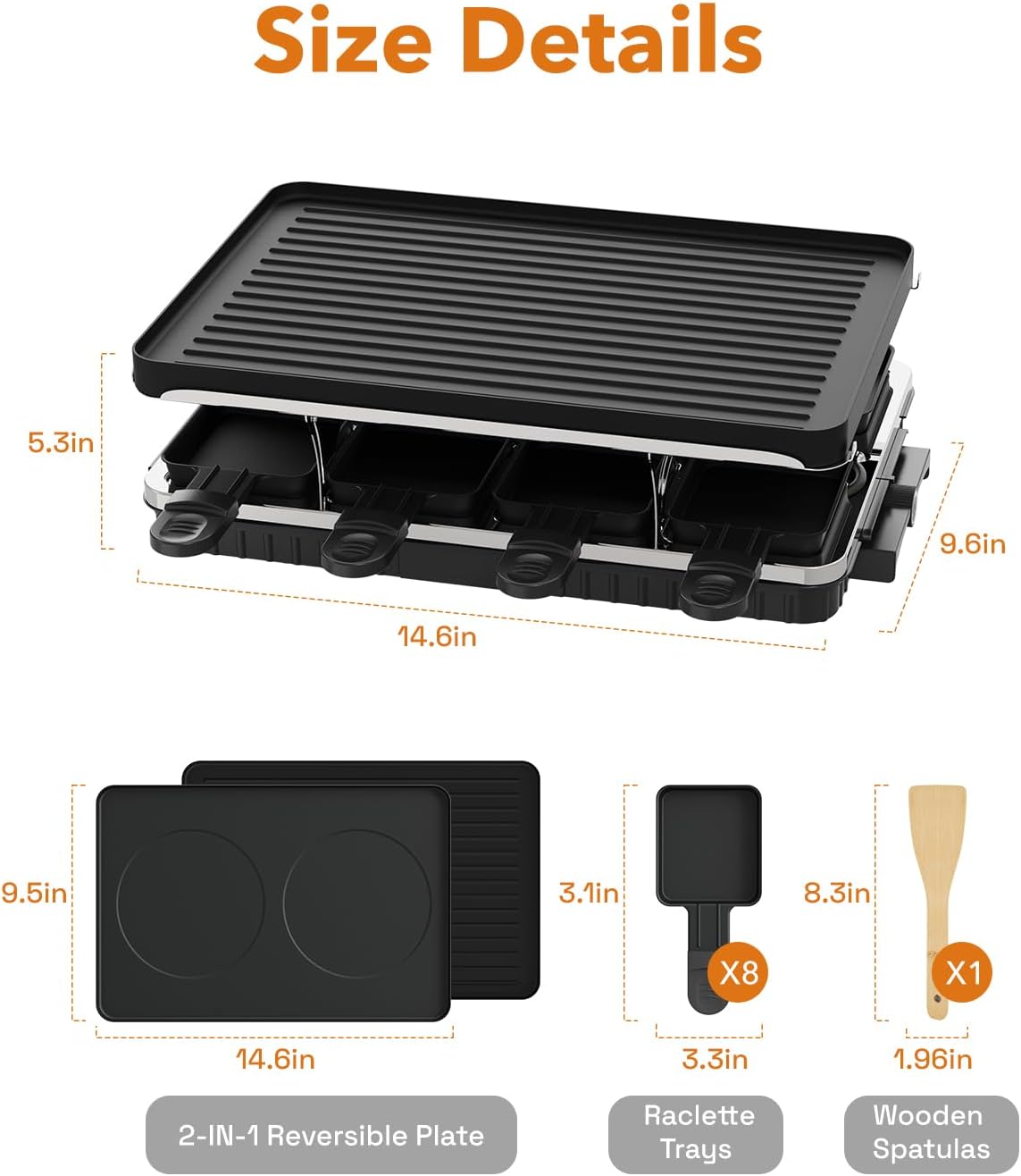 1300W Electric Raclette Table Grill with 8 Warming Trays, 2-in-1 Korean BBQ Grill & Electric Griddle Nonstick