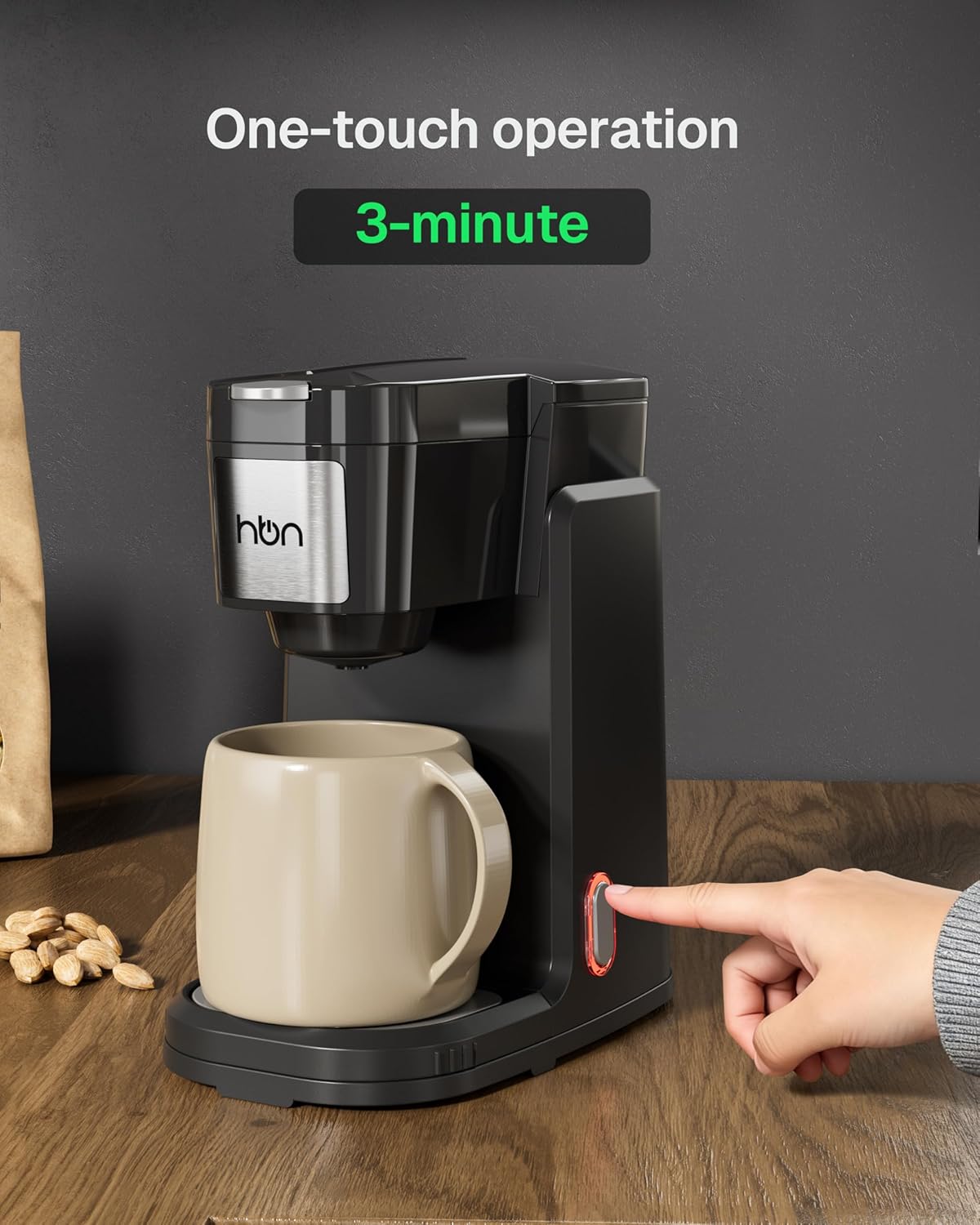 Single Serve Coffee Maker for K-Cup & Ground Coffee, Fast Brew One Cup Coffee & Tea Machine with 10oz Stainless Steel Tank