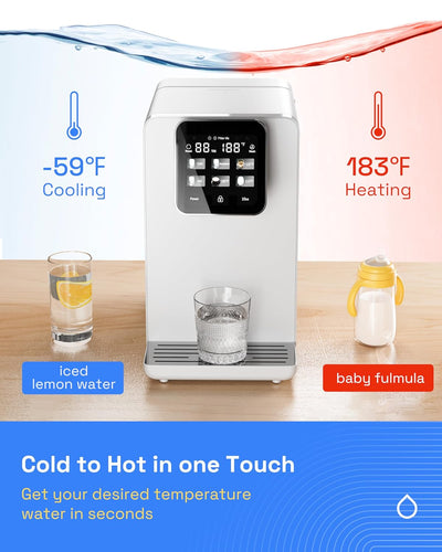 Hot & Cold Countertop Reverse Osmosis Water Filter System, 6 Temp Options, Dual Filters PAC+ROC, Touch Control