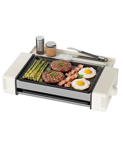 Indoor Grill and Electric Griddle, 3-in-1 Smokeless Indoor Grill with Grill Rack & Nonstick Griddle & Sausage Grill Korean BBQ grill for Kitchen, Dishwasher Safe