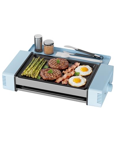 Indoor Grill and Electric Griddle, 3-in-1 Smokeless Indoor Grill with Grill Rack & Nonstick Griddle & Sausage Grill Korean BBQ grill for Kitchen, Dishwasher Safe