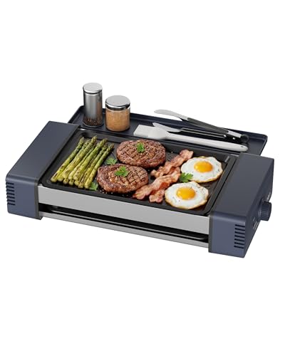 Indoor Grill and Electric Griddle, 3-in-1 Smokeless Indoor Grill with Grill Rack & Nonstick Griddle & Sausage Grill Korean BBQ grill for Kitchen, Dishwasher Safe