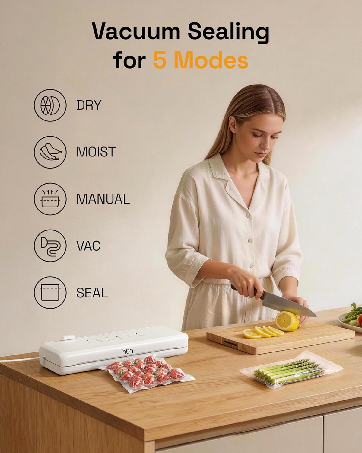 Vacuum Sealer Compact Food Vacuum Sealer Machine Automatic Kitchen Food Sealer Countertop Double Heat Seal Built-in Cutter with 1 Roll & 20 Bags