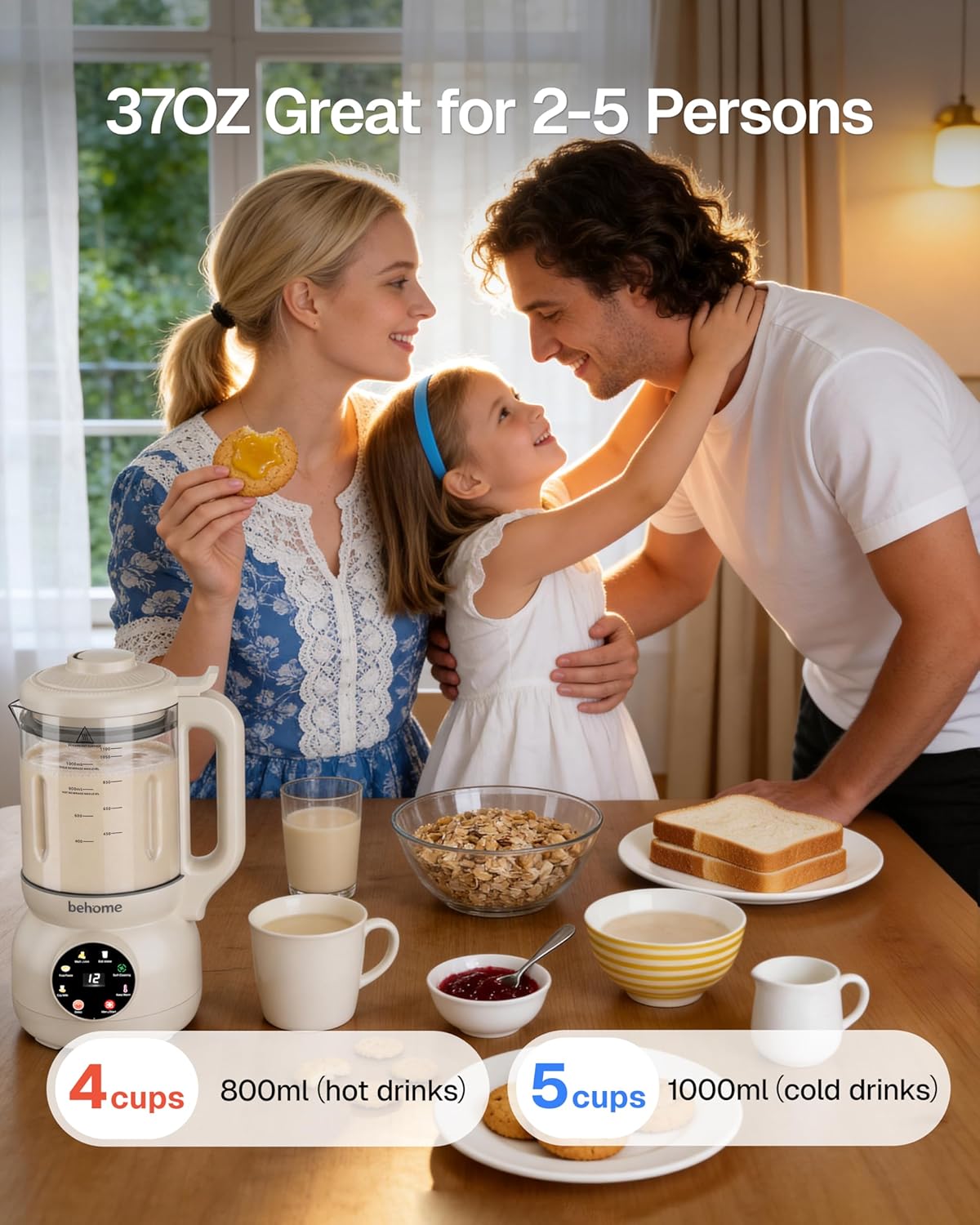 Behome 8 in 1 Nut Milk Maker Machine Blender – Glass Plant 32oz Milk Machine for Almond, Oat & Soy Milk, Self-Cleaning Vegan with No-Soak Beans, Delay Start & Keep Warm