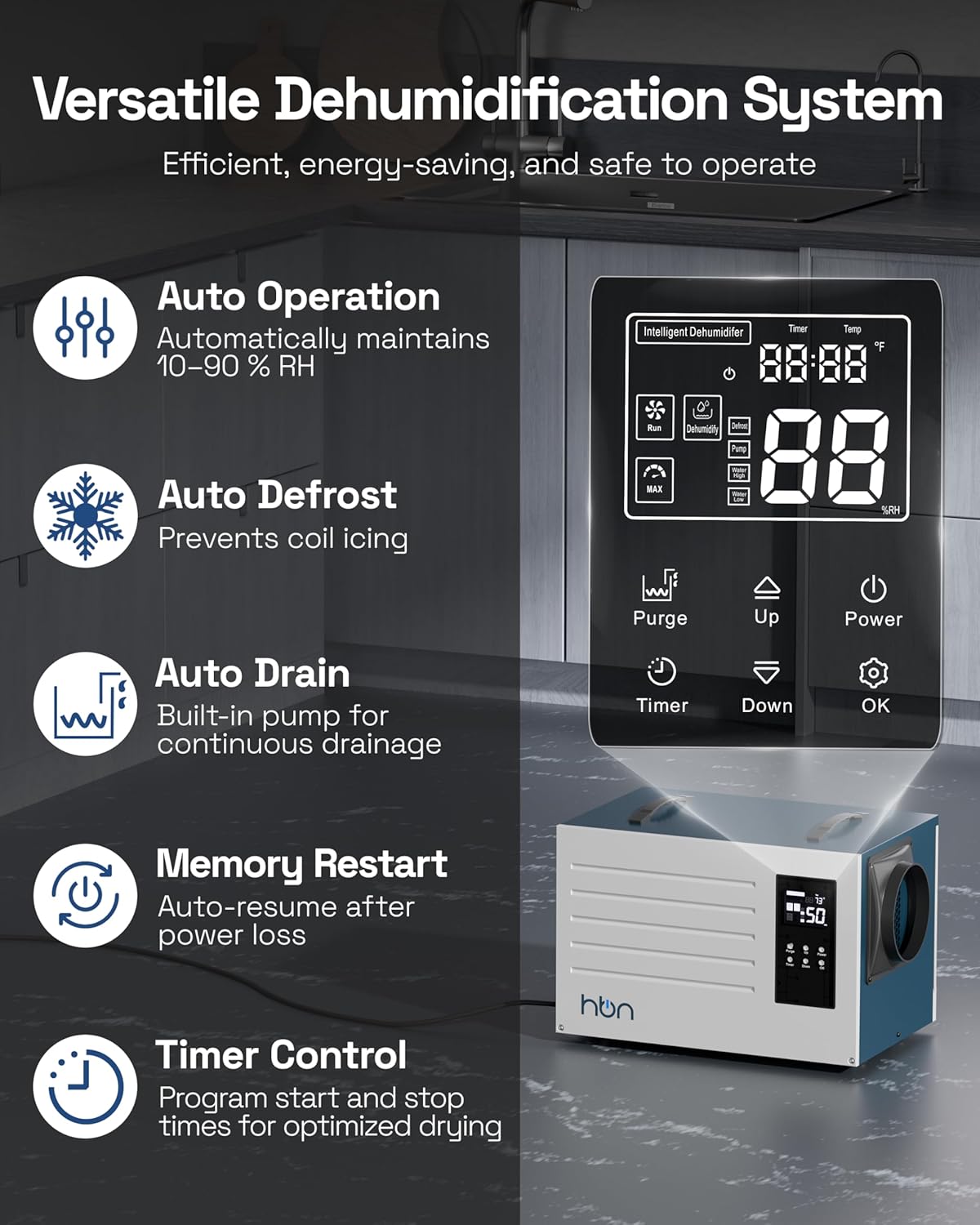 Crawl space Dehumidifier 125 Pints with Pump and Drain Hose, Industrial Dehumidifier for Basement and Commercial up to 5900 Sq. Ft