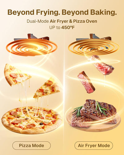 Behome 1700W Air Fryer & Pizza Oven 2-in-1, 6.5 QT Family Size with Pizza Stone, 9 Cooking Preset with Viewing Window &Light, 105°F-450°F Adjustable
