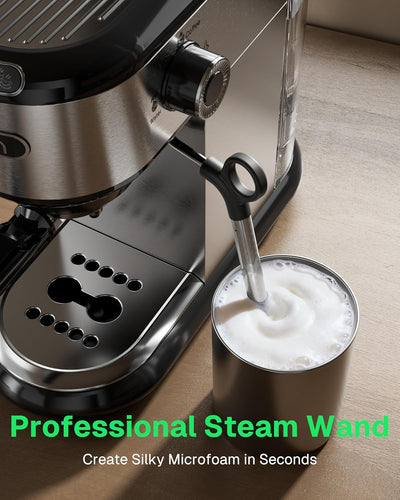 20 Bar Espresso Machine with Milk Frother, Steam Wand & 34oz Removable Water Tank, 1450W for Home & Office