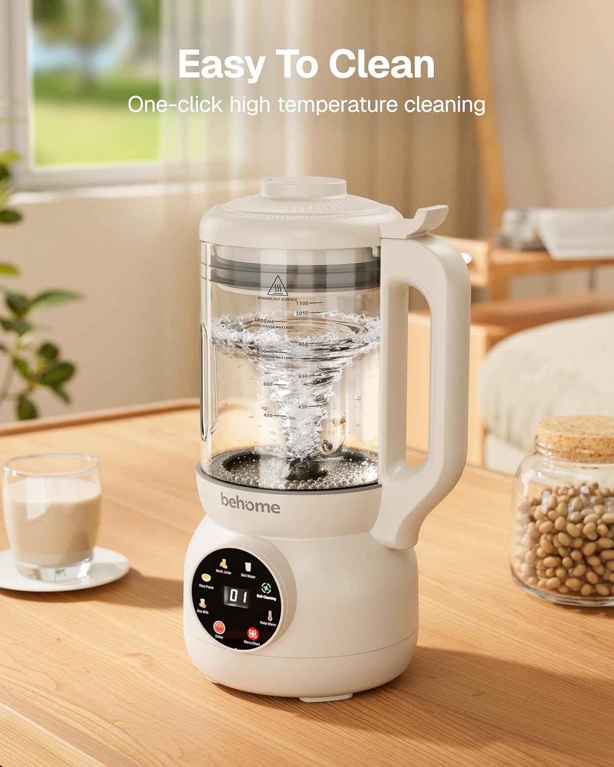 Behome 8 in 1 Nut Milk Maker Machine Blender – Glass Plant 32oz Milk Machine for Almond, Oat & Soy Milk, Self-Cleaning Vegan with No-Soak Beans, Delay Start & Keep Warm