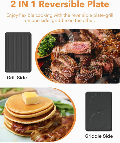 1300W Electric Raclette Table Grill with 8 Warming Trays, 2-in-1 Korean BBQ Grill & Electric Griddle Nonstick