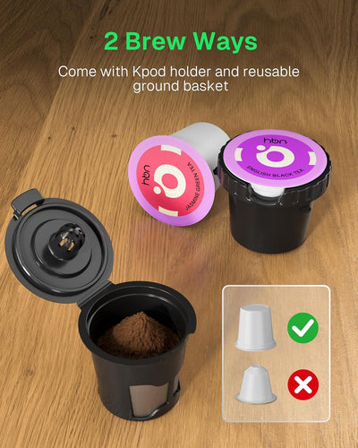 Single Serve Coffee Maker for K-Cup & Ground Coffee, Fast Brew One Cup Coffee & Tea Machine with 10oz Stainless Steel Tank