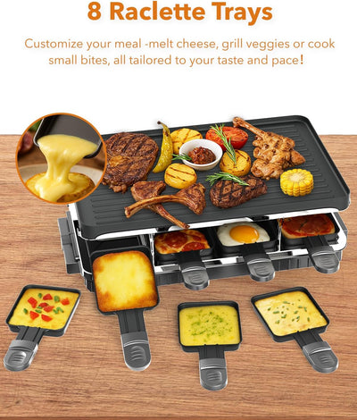 1300W Electric Raclette Table Grill with 8 Warming Trays, 2-in-1 Korean BBQ Grill & Electric Griddle Nonstick