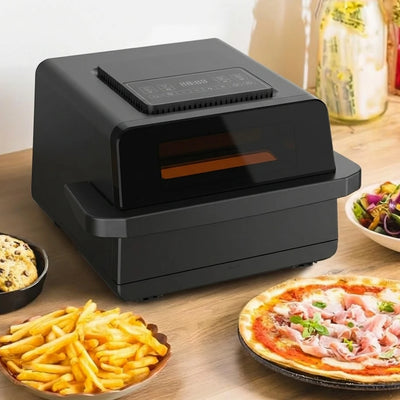 air fryer pizza oven cooking fries and multiple foods with large capacity