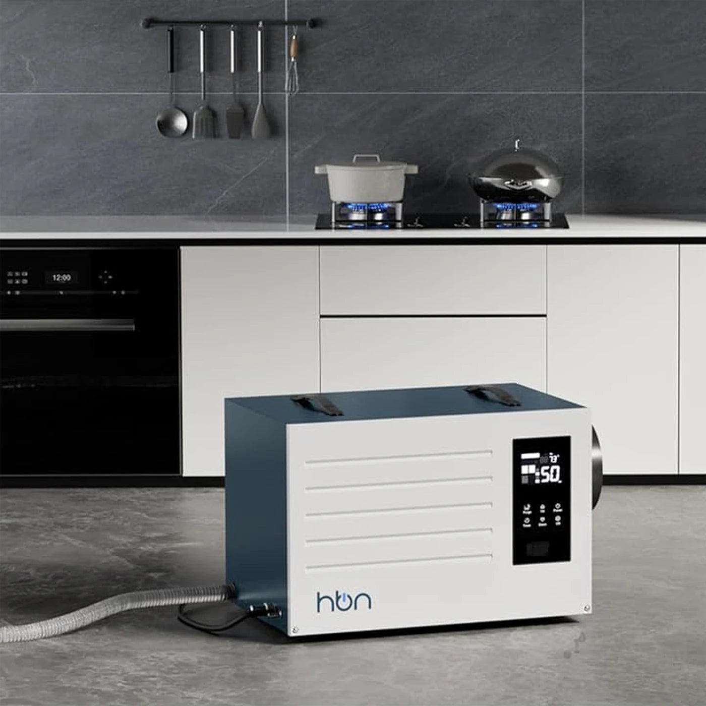 commercial dehumidifier in basement removing excess moisture from indoor space