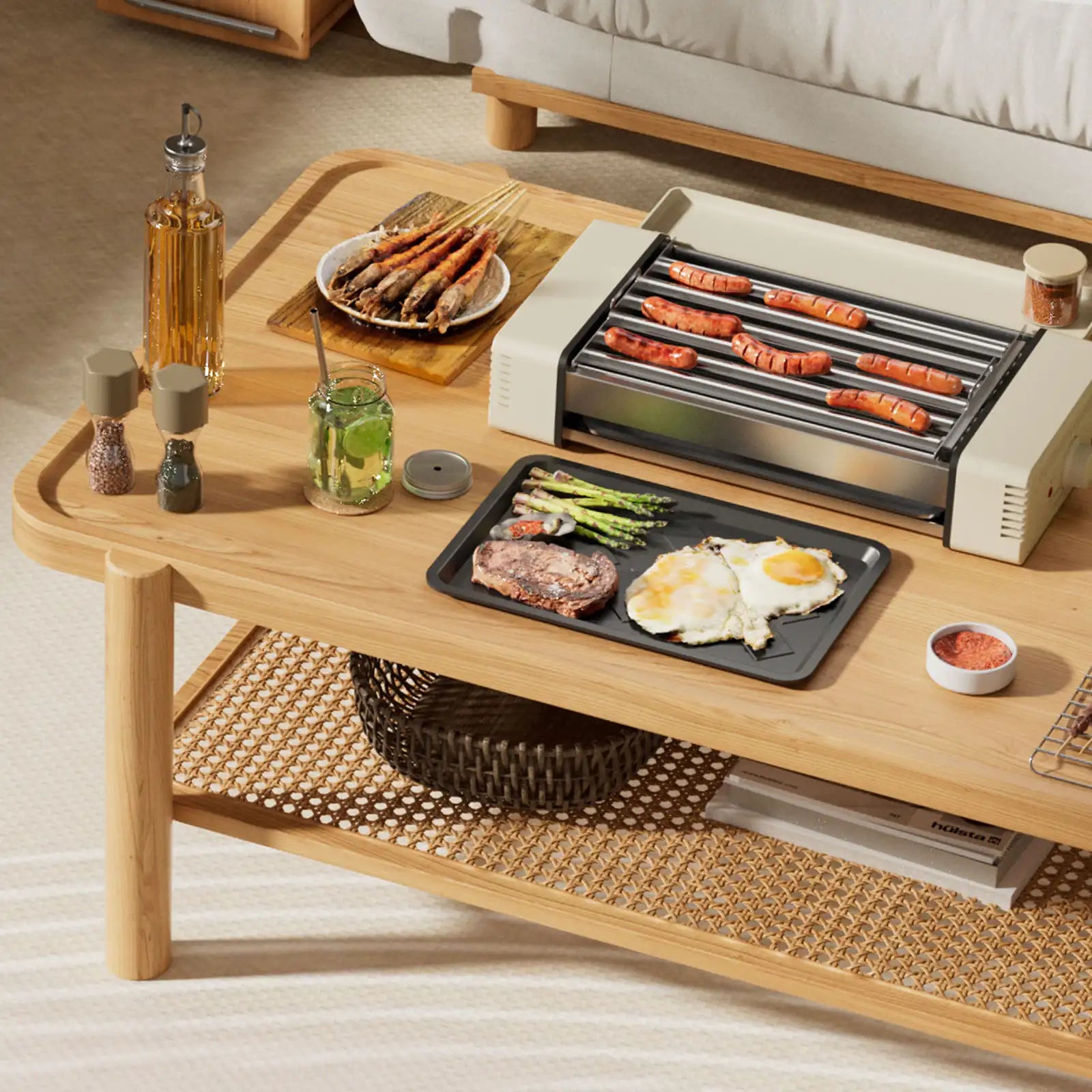 hot dog roller grill machine cooking sausages and snacks for party setup