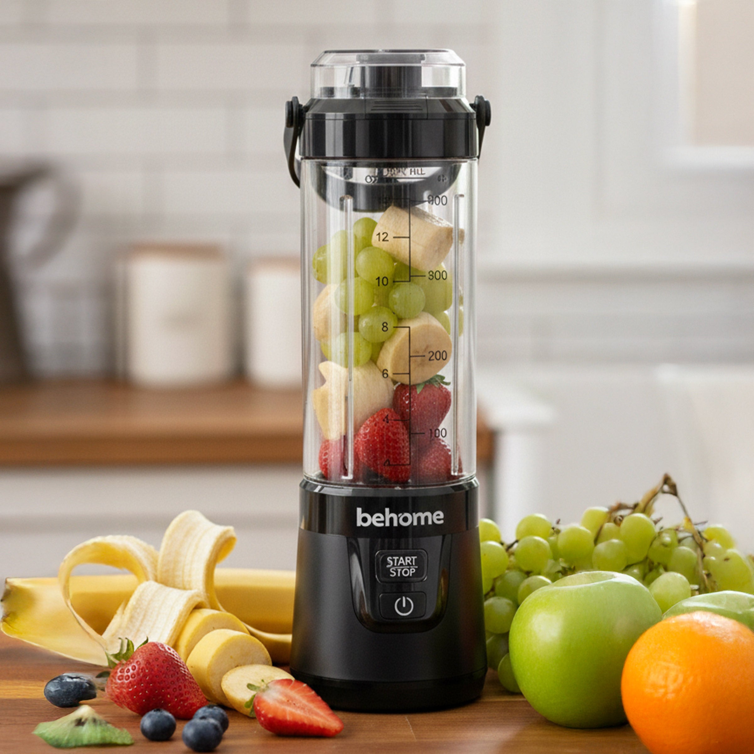 portable blender making fresh fruit smoothie healthy drink at home